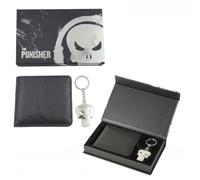 The Punisher Unisex Gift Set - Black PU Wallet with Skull Engraving and Metal Keyring, Official Marvel License, One Size, Daily Use