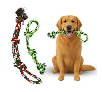 The Pup Quartet Dog Rope Toys, Heavy Duty Chew Toy for Large Dogs, 2-Pack Durable Tug of War Toys, 100% Cotton, Safe & Washable, Great for Teeth Cleaning, (Green/White/red and Green/White/Green)