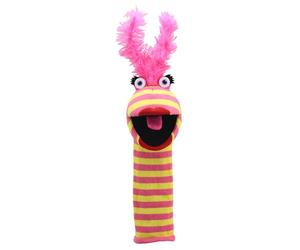 The Puppet Company Lipstick Sockette - Colourful, Eco-Friendly Hand Puppet with Bold Pink & Yellow Design, Red Lips & Feathered Headpiece - Fun, Interactive & Made from Recycled Materials - 38cm