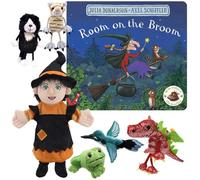 The Puppet Company Room on the Broom by Julia Donaldson - Children's Storybook and Finger Puppet Set (Witch, Red Dragon, Cat, Dog, Frog, Green Bird & Red Velvet Zip-Top Storage Bag with Clear Window)