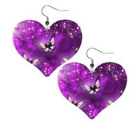 The purple butterfly Prints Leather Heart earrings Pendant Stylish and light Lightweight Dangle for Women Girls, One Size, Leather, No Gemstone