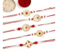 The Purple Tree Designer Floral Kundan Rakhi Set For Bhai with Roli chawal and card (Pack of 5), Handmade Rakhi for Brother, Rakshabandhan Gift for bhai, Best rakhi for bhaiya