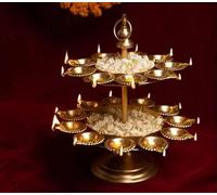 The Purple Tree Gold Metal Decorative Bowl for Diwali (Pack of 1) with Elephant Stand Tealight Candle Holder