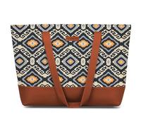 The Purple Tree Handcrafted Women's Tote Bag with Vegan Leather Handles & Indian Prints, Shoulder Tote Bag and Handbag for Office and College (Pack of 1), Ikat Print, One Size