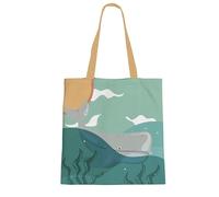 The Purple Tree Ocean Theme Tote Bags For Women, Ecofriendly Cotton Tote Bags, Womens Tote Bag, Eco Friendly Tote Bag, Underwater Turtle Tote Bag, Gifts For Women, Cute Whale, S