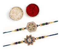 The Purple Tree Peacock Feather Flower Kundan Rakhi For Bhai (Pack of 2), Handmade Rakhi for Brother, Rakshabandhan Gift for bhai, Best rakhi for bhaiya