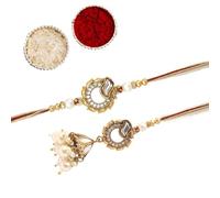 The Purple Tree White Pearl Rakhis For Bhaiya Bhabhi with Roli chawal and card (Pack of 2), Handmade Rakhi, Rakshabandhan Gift for sister in law, Best rakhi for bhaiya bhabhi