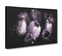 The Purple Tulips Paint Splash Canvas Print | Gallery Wrapped 30mm Frame Wall Art | 20x14 inches | Ready to Hang | Modern Floral Picture | Living Room Bedroom Lounge Office
