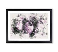 The Purple Tulips Watercolour Framed Print | A2 Black Framed Wall Art | Ready to Hang | Modern Historical Picture | Living Room Bedroom Lounge Office