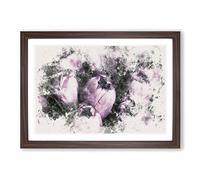 The Purple Tulips Watercolour Framed Print | A2 Walnut Framed Wall Art | Ready to Hang | Modern Historical Picture | Living Room Bedroom Lounge Office