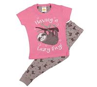 The Pyjama Party Girls Pyjamas Sloth Pretty Pink Sleepy Sloth 5-13 Years Long or Short (Sloth Short Sleeves Long leg, 7-8 Years)