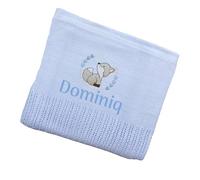 The Pyjama Party Personalised Baby Cellular Blanket with Embroidered Animal Motif 110cm x 70cm 100% Cotton Ideal Baby Gift