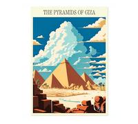 The Pyramids Of Giza - Egypt Alfonso Trufa Vintage Poster, Retro Travel Art Illustration Print, Tourism Landmark Sketch Colouful Bedroom Wall Art Home Decor, A2 (Print Only) - 59.4x42cm