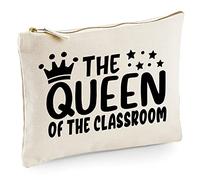 The Queen of The Classroom - Zip Bag Pencil Case Accessory Costmetic Make up Bag Pouch - Funny Teacher School Student M Natural
