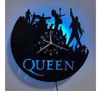 The Queen Rock Music Band Vinyl Wall Clock LED 7 Color Night Lamp Retro Wall Clock Living Room Kitchen Unique Gifts Handmade Home Wall Decor (With light)