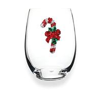 THE QUEENS' JEWELS Candy Cane Limited Edition Jeweled Stemless Wine Glass - Unique Gift for Women, Birthday, Cute, Fun, Not Painted, Decorated, Bling, Bedazzled, Rhinestone