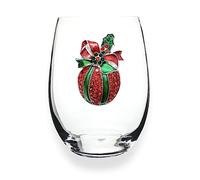 THE QUEENS' JEWELS Christmas Ornament Jeweled Stemless Wine Glass, 21 oz. - Unique Gift for Women, Birthday, Cute, Fun, Not Painted, Decorated, Bling, Bedazzled, Rhinestone