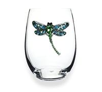 THE QUEENS' JEWELS Dragonfly Jeweled Stemless Wine Glass, 21 oz. - Unique Gift for Women, Birthday, Cute, Fun, Not Painted, Decorated, Bling, Bedazzled, Rhinestone