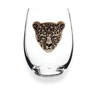 THE QUEENS' JEWELS Gold Leopard Jeweled Stemless Wine Glass, 21 oz. - Unique Gift for Women, Birthday, Cute, Fun, Not Painted, Decorated, Bling, Bedazzled, Rhinestone
