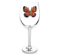 THE QUEENS' JEWELS Monarch Butterfly Jeweled Stemmed Wine Glass - Unique Gift for Women, Birthday, Cute, Fun, Not Painted, Decorated, Bling, Bedazzled, Rhinestone