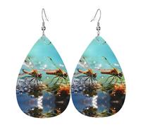 The Quiet Dragonfly double-sided printed leather earrings int and shape of water drops, creative, light and novel, bright and vivid colors.