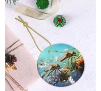 The Quiet Dragonfly Patterns Round Ceramic Pendant - Festive Party Hanging Christmas Tree and Fireplace Ornament