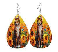 The quiet little cat in the sunflower Women's Teardrop Leather Earrings - Lightweight PVC Dangle Earrings, 925 Silver Hooks, Double-Sided Prints | Hypoallergenic Gift