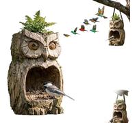 The Quiet Watcher Owl Garden Sculpture, Tree-Integrated Bird Feeder, Rustic Outdoor Garden Decor, Weatherproof Owl Statue for Yard Patio, Gift for Bird Lovers