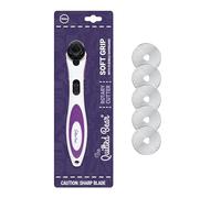The Quilted Bear 18mm Rotary Cutter & Blades - Ergonomic Soft Grip Rotary Cutter for Fabric with 5 Sharp Cutting Blades & Easy Blade Replace System for Quilting & Sewing Supplies (18mm)