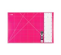 The Quilted Bear 24" x 36" Heavy Duty Self Healing 5 Layer Cutting Mat with 6.5" x 24" Non-Slip Ruler & 45mm Ergonomic Soft Grip Rotary Cutter (Pink)