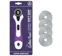 The Quilted Bear 28mm Rotary Cutter & Blades - Ergonomic Soft Grip Rotary Cutter for Fabric with 4 Sharp Cutting Blades & Easy Blade Replace System (28mm)