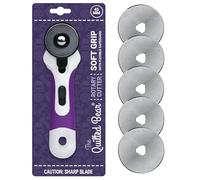 The Quilted Bear 45mm Rotary Cutter & Blades - Ergonomic Soft Grip Rotary Cutter for Fabric with 5 Sharp Cutting Blades & Easy Blade Replace System for Quilting & Sewing Supplies (45mm)