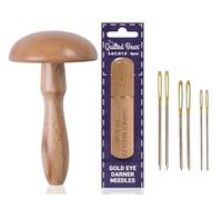 The Quilted Bear Darning Mushroom & Darning Needles - Smooth Wooden Mushroom Darner with Large Eye Darning Needles for Wool in a Premium Engraved Wooden Case (Sizes 3/2/1)