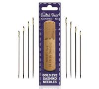 The Quilted Bear Gold Eye Sashiko Embroidery Needles - 8 Large Eye Long Sharp Sashiko Needles for Embroidery in a Premium Engraved Wooden Case for Sashiko Embroidery & Hand Sewing (Assorted Sizes)