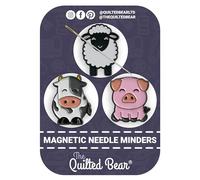 The Quilted Bear Magnetic Needle Minders Set - Enamel Needle Keeper for Sewing, Embroidery & Cross Stitch Accessories | Secure Holder for Sewing Pins & Needles - Farm Animals (Sheep, Cow & Pig)