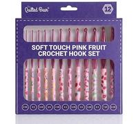 The Quilted Bear Pink Fruit Print Crochet Hook Set - 12 Premium Soft Grip Crochet Hooks with Ergonomic Polymer Clay Handles for Comfortable & Effortless Crocheting (2mm-8mm)
