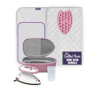 The Quilted Bear Premium Mini Steam Iron Bundle - Steam Travel Iron Mini with Ironing Mat, Hard Case and Rest for Effortless Quilting and Wrinkle-Free Clothing - Holiday & Travel Essentials (Pink)
