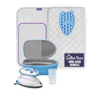 The Quilted Bear Premium Mini Steam Iron Bundle - Steam Travel Iron Mini with Ironing Mat, Hard Case and Rest for Effortless Quilting and Wrinkle-Free Clothing - Holiday & Travel Essentials (Blue)