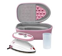 The Quilted Bear Premium Mini Steam Iron - Lightweight Mini Travel Iron for Effortless Quilting & Wrinkle-Free Clothes with Carry Case & Iron Rest Set - Travel Steamer for Clothes & Crafts (Pink)