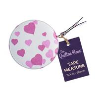 The Quilted Bear Retractable Tape Measure with Double Sided Metric & Imperial Measuring Tape for Sewing, Tailors or as a Body Measuring Tape 150cm/60" (Pink Hearts)