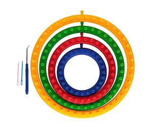 The Quilted Bear Round Knitting Loom Set - Plastic Quick Loom Set of Four Different Sizes for Knitting Hats, Scarves & More!