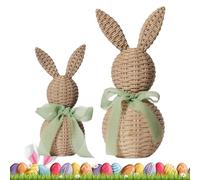 The Rabbit Figurine - Two Pieces Woven Rattan Effect Cute | Resin Shares Easter Table Decorations,for Use in, Living Room, Bedroom, Office, Rural, Housewarming, Birthday,