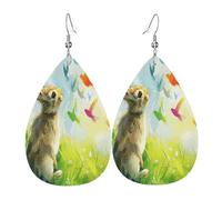 The rabbit yearning Women's Teardrop Leather Earrings - Lightweight PVC Dangle Earrings, 925 Silver Hooks, Double-Sided Prints | Hypoallergenic Gift