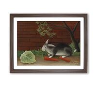 The Rabbit's Meal By Henri Rousseau Classic Painting Framed Print | A4 Walnut Framed Wall Art | Ready to Hang | Classic Animal Picture | Living Room Bedroom Lounge Office