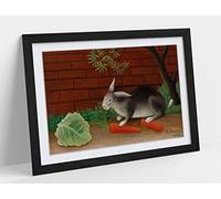 The Rabbits Meal Henri Rousseau Framed Wall Art Print Picture - A3 - Black Frame