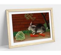 The Rabbits Meal Henri Rousseau Framed Wall Art Print Picture - A4 - Light Oak Frame
