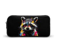 The Raccoon and Colored Paints Pencil Case with Zipper Pen Pouch
