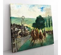 The Races At Longchamp by Edouard Manet Classic Painting Canvas Wall Art Print Ready to Hang, Framed Picture for Living Room Bedroom Home Office Décor, 50x50 cm (20x20 Inch)