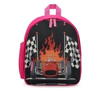 The Racing Car And Flags Mini Backpack for Work Travel | Small Lightweight Basic Daypack Carry On Bags