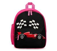 The Racing Car with Flags Mini Backpack for Work Travel Pink | Small Lightweight Basic Daypack Carry On Bags